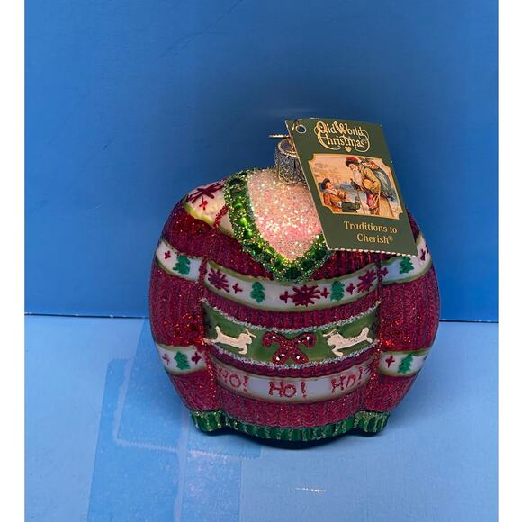 Old World Christmas Blown Glass Christmas Ornament, Festive Christmas Sweater - Picture 8 of 8